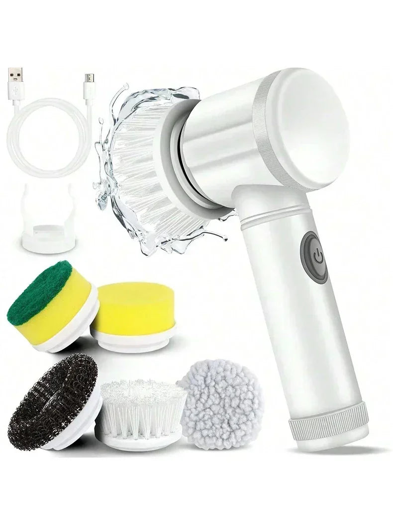 New Cordless Spin Scrubber Electric Rechargeable 5 in 1 Brush Heads for Bathroom Kitchen Tile Grout Shower Car Deep Clean