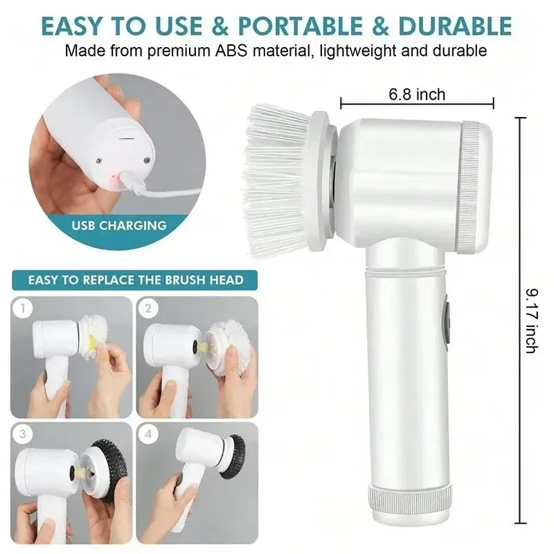 New Cordless Spin Scrubber Electric Rechargeable 5 in 1 Brush Heads for Bathroom Kitchen Tile Grout Shower Car Deep Clean